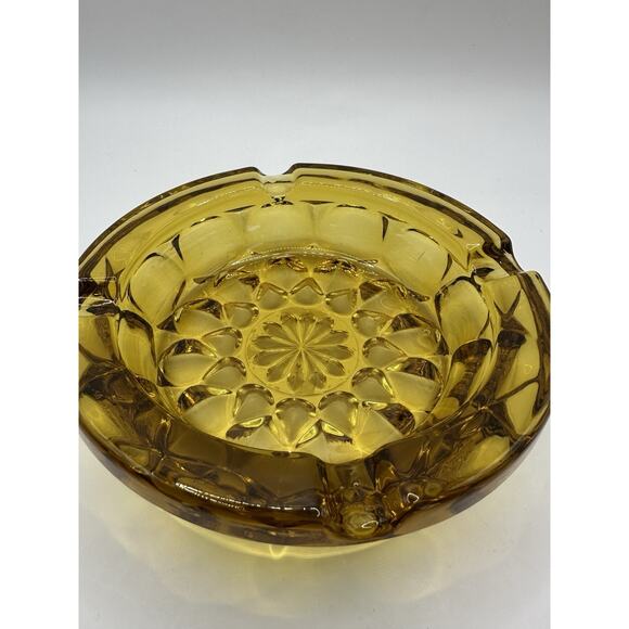 Vintage Anchor Hocking Fairfield Amber Gold Starburst 6" Ashtray Heavy MCM - Picture 3 of 6